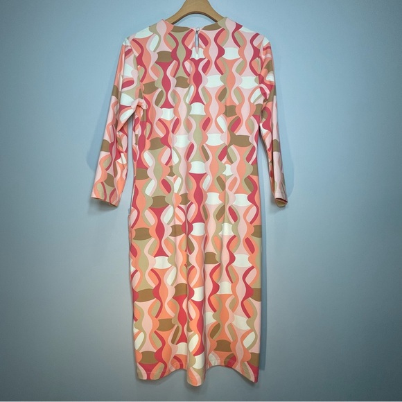 J. McLAUGHLIN Catalina Fabric Dress Geometric Print Peach Pink Tan Size Small - Picture 2 of 8